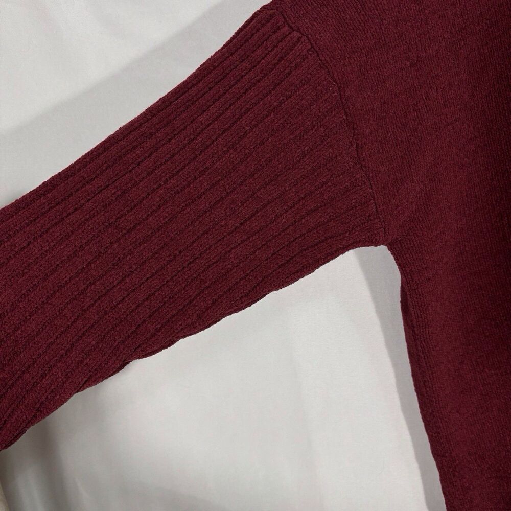 J Jill Chenille Oversized Sweater XL Burgundy Drop Shoulder Mock Neck Pockets - Picture 4 of 10